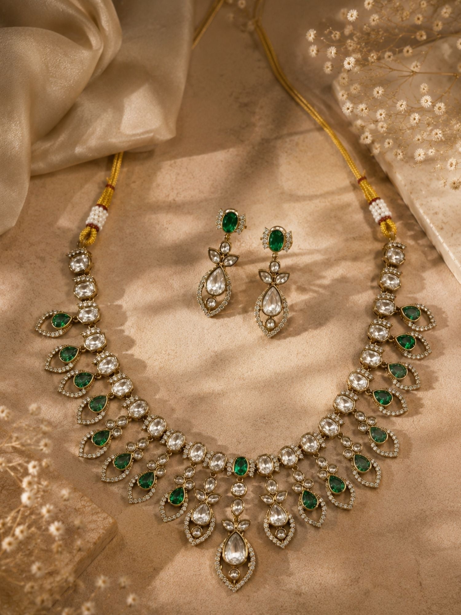 Green Kundan Necklace Set in Gold Plating – Bridal | Abdesigns