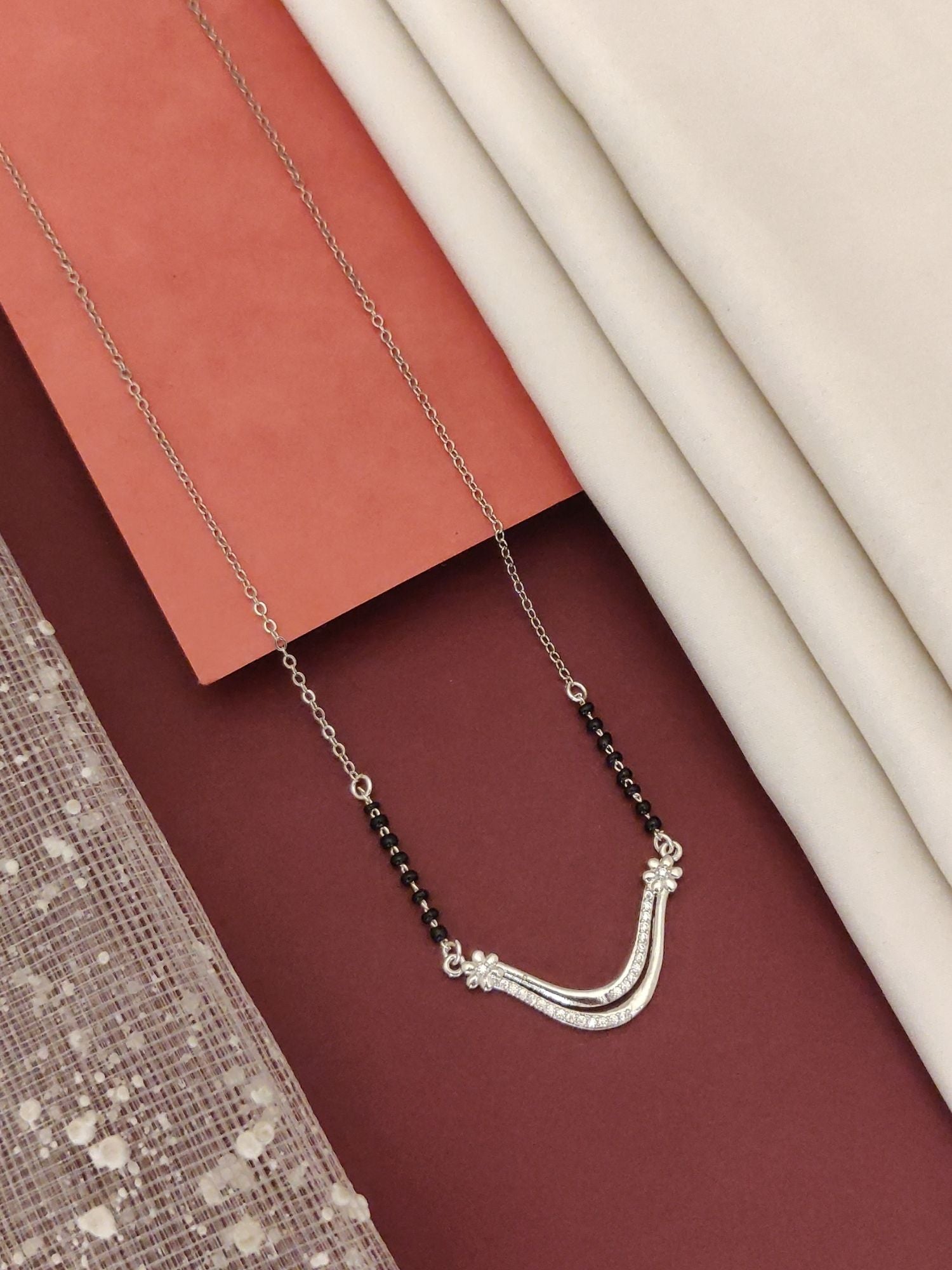 Abdesigns Silver Plated American Diamond Mangalsutra