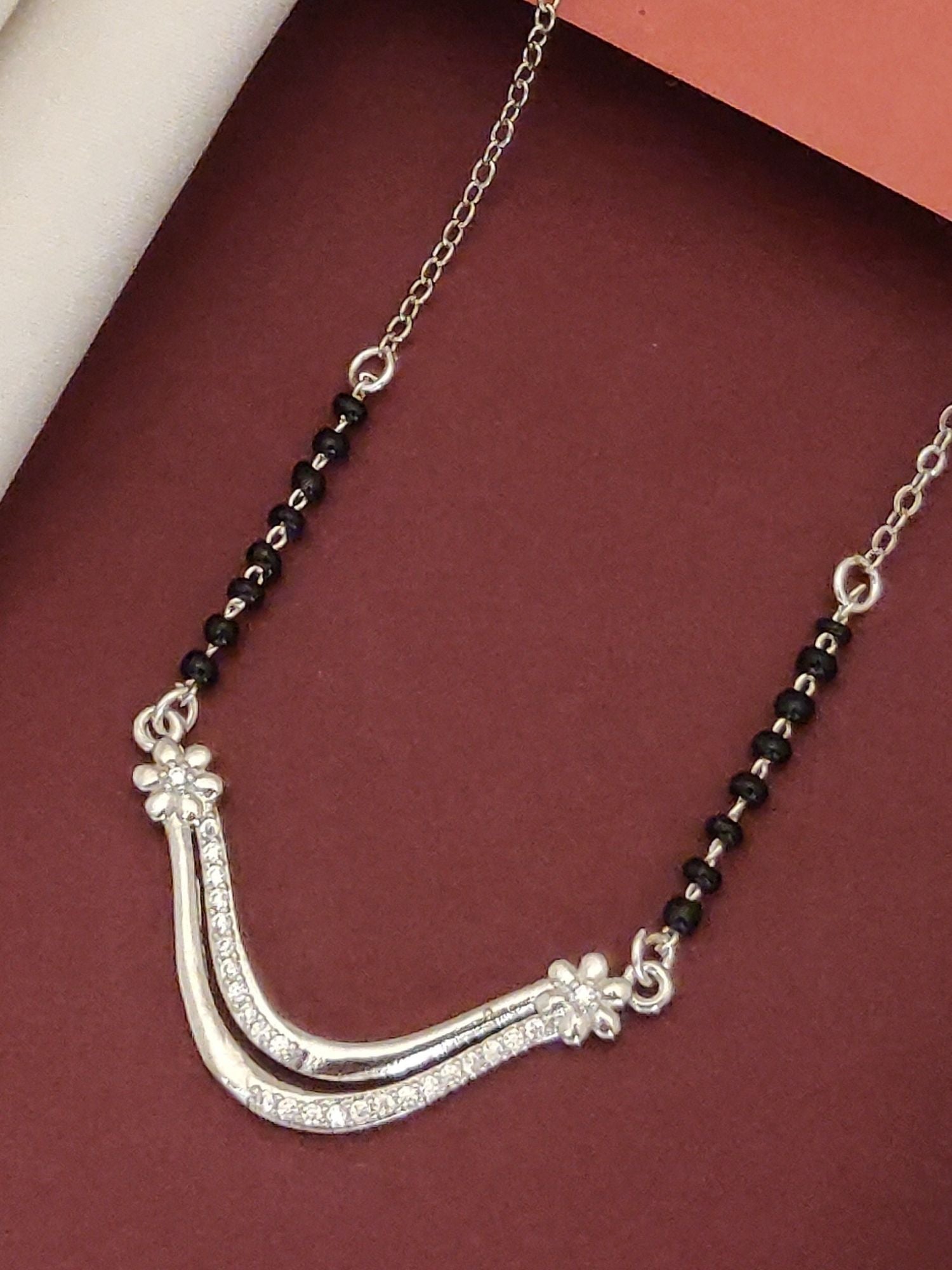Abdesigns Silver Plated American Diamond Mangalsutra