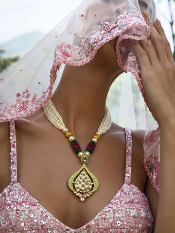 Kundan Pearl Teardrop Mala Necklace Set with Earrings, 4 Colours