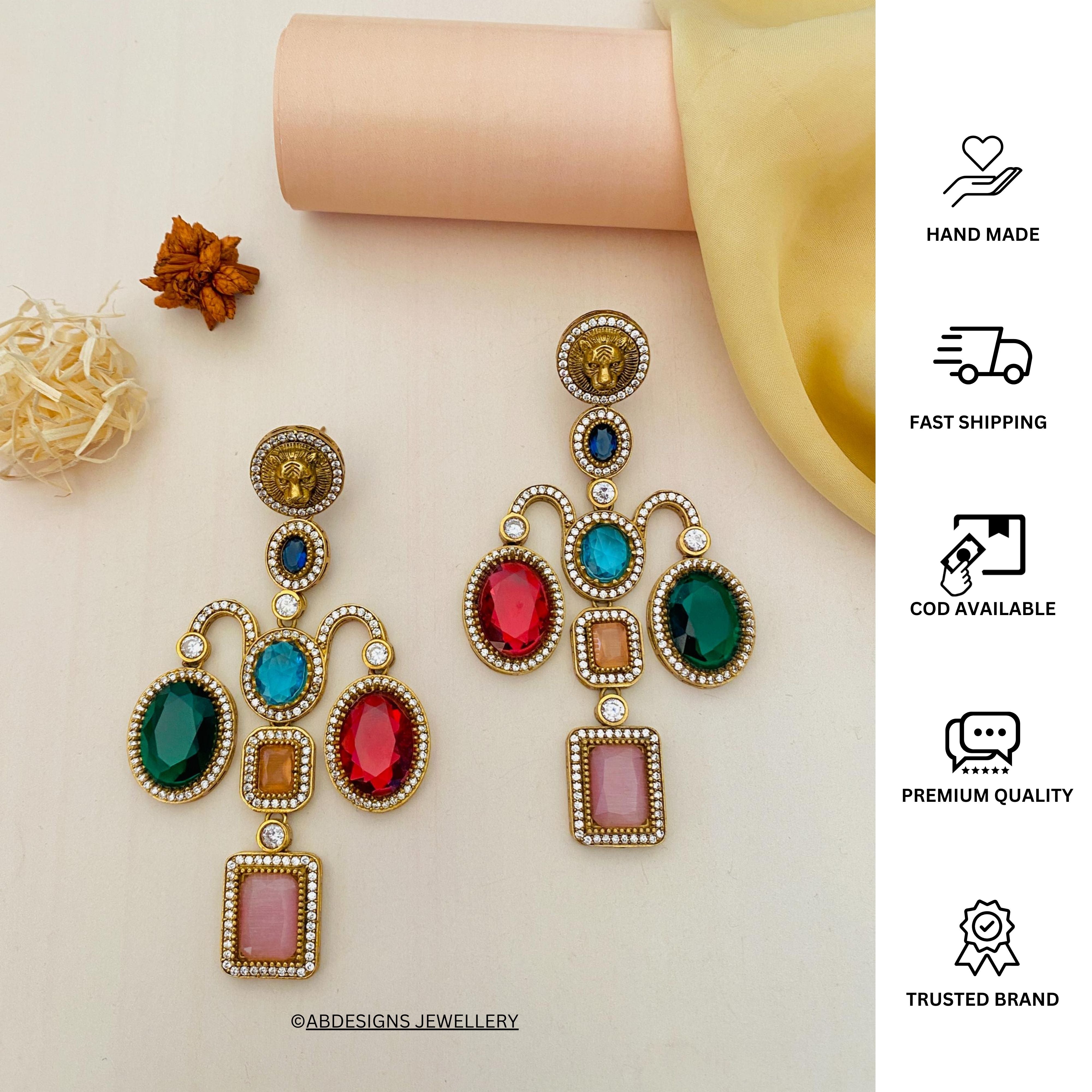 Gold Plated Sabyasachi Designer Indian Earrings Set - Abdesignsjewellery
