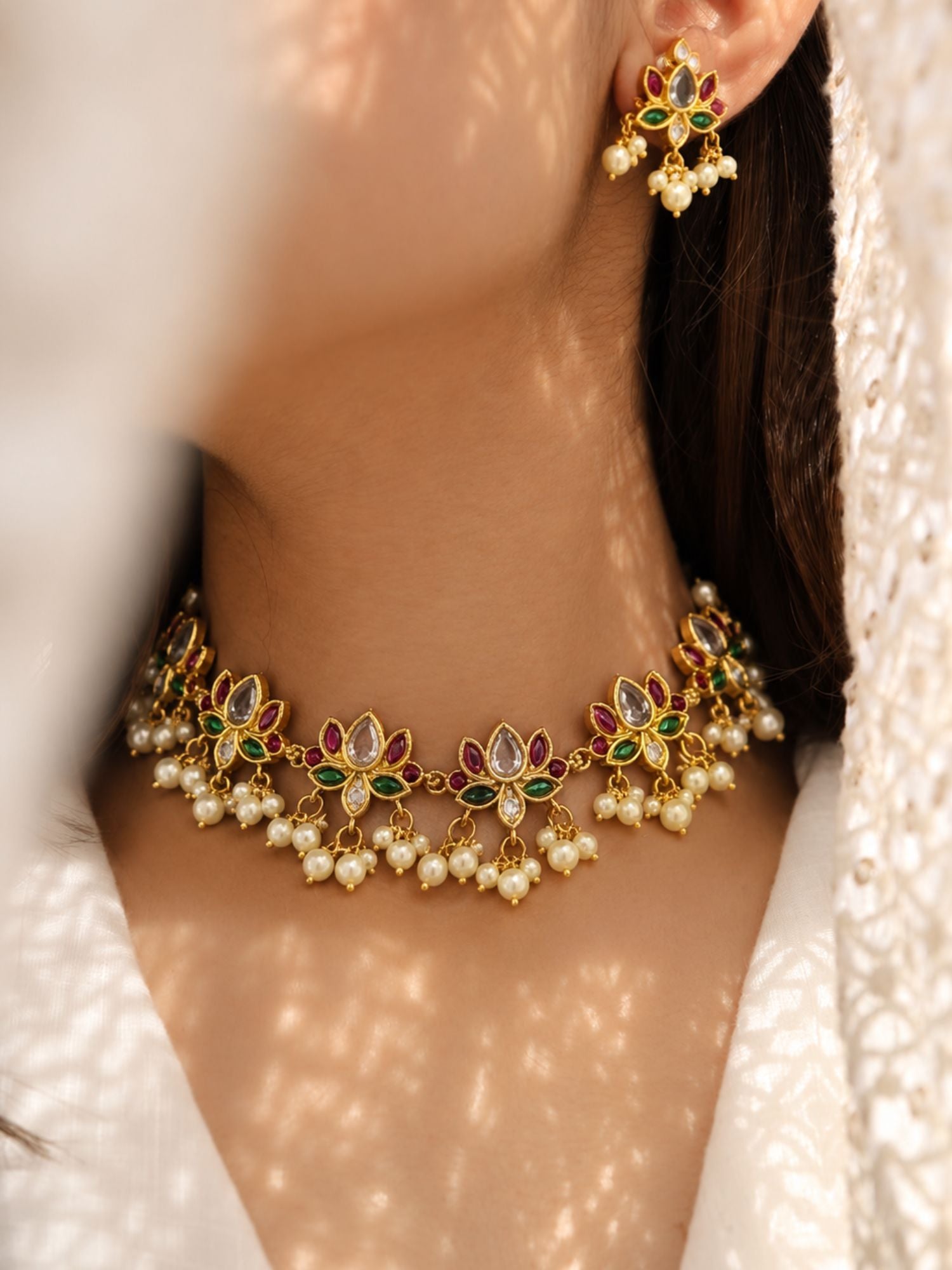 Abdesigns Gold Plated Kempstone Lotus Necklace Set
