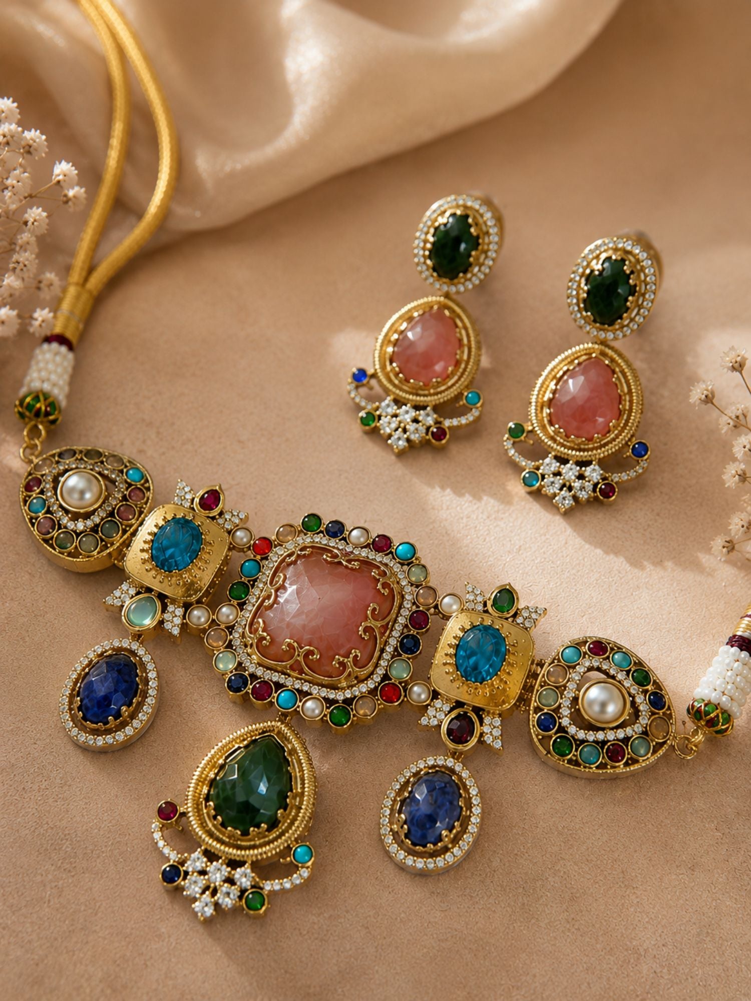 Royal Polki Multicolor Statement Gemstone Choker Set - necklace by Abdesigns Jewellery