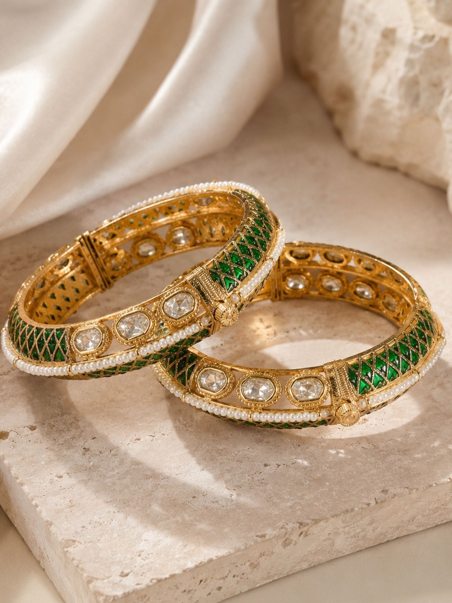 Green Meenakari Kundan Gold Plated Bangles – 2.4 Inch