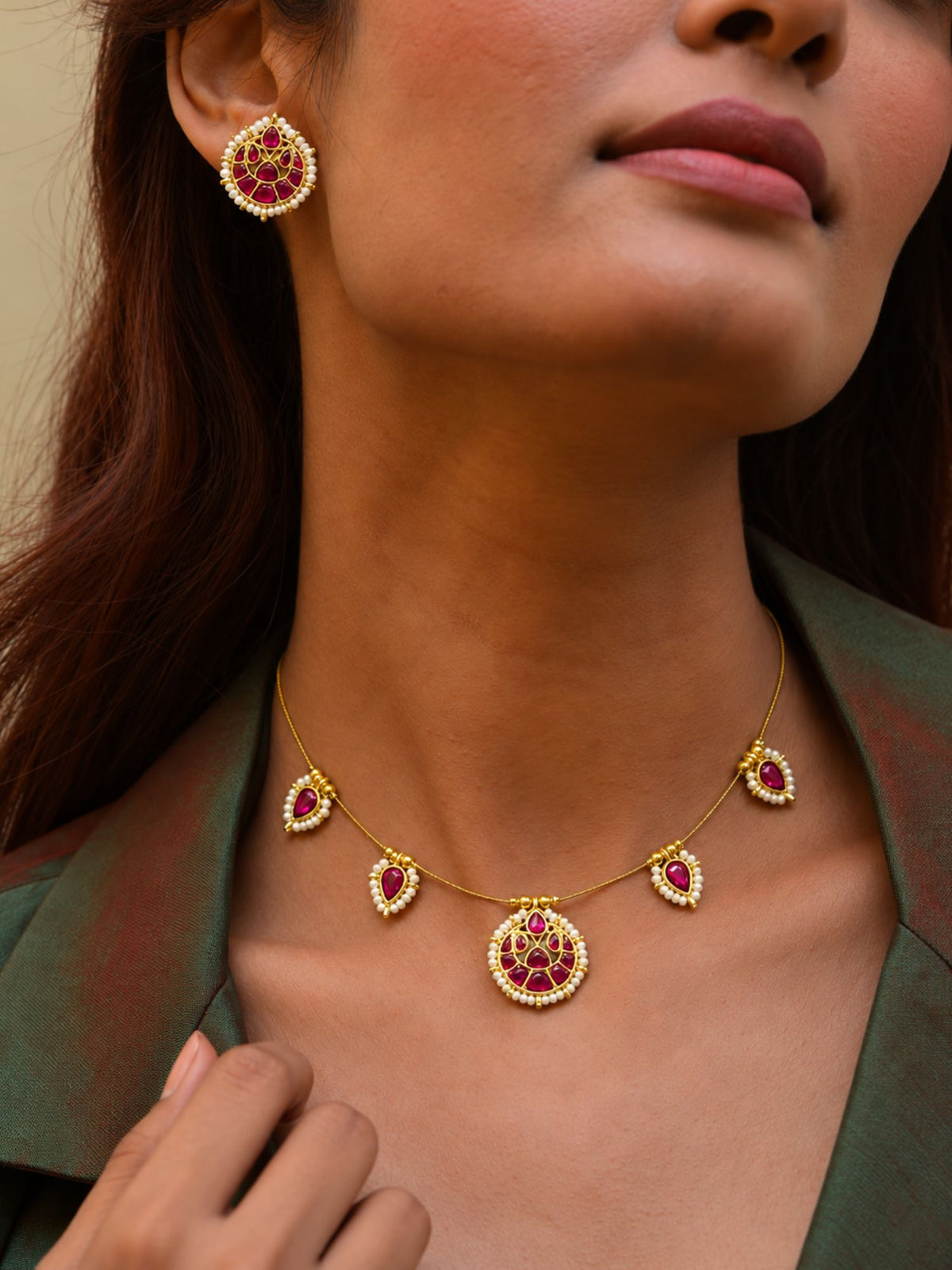 Gold Plated Kundan Chaand Invisible Chain Necklace Set