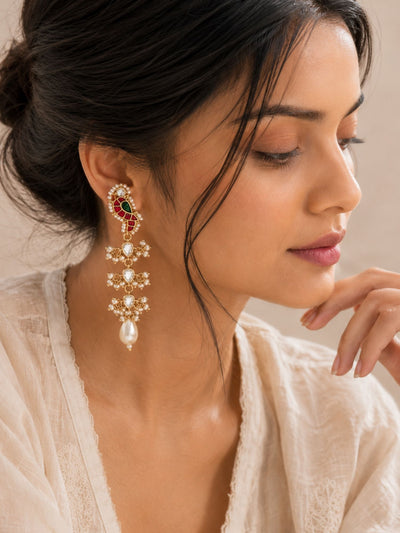 Abdesigns Traditional Pachi Kundan Parrot Bird Pearl Drop Earrings