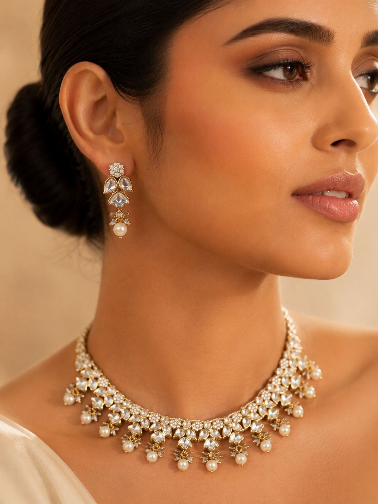 Kundan Pearl Drop Necklace Set | Abdesigns