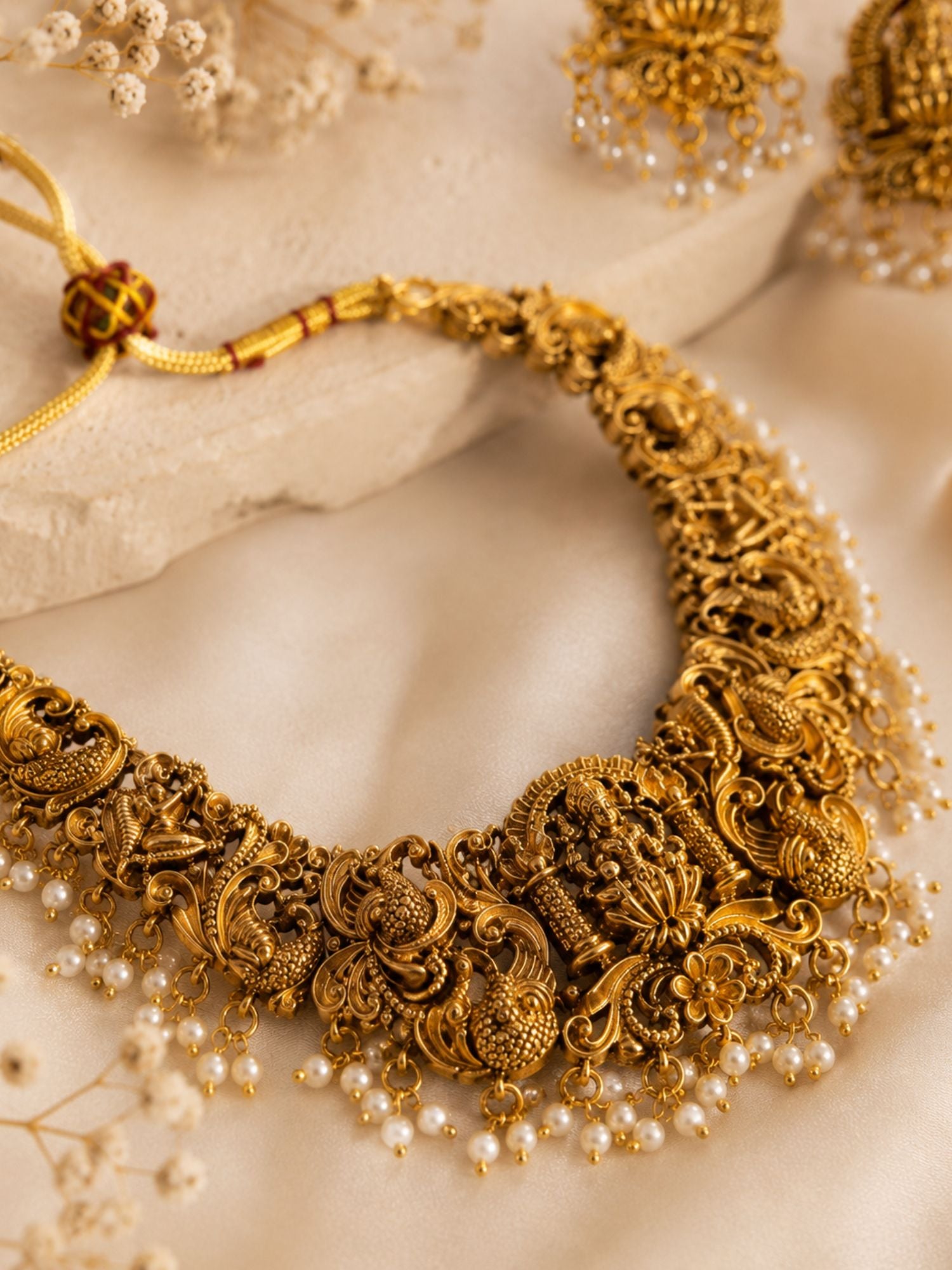 Lakshmi Temple Necklace Set in Gold Plating | Abdesigns