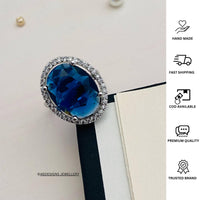 Thumbnail for Elegant Silver Plated Oval Cut Zircon Cocktail Ring - Abdesignsjewellery