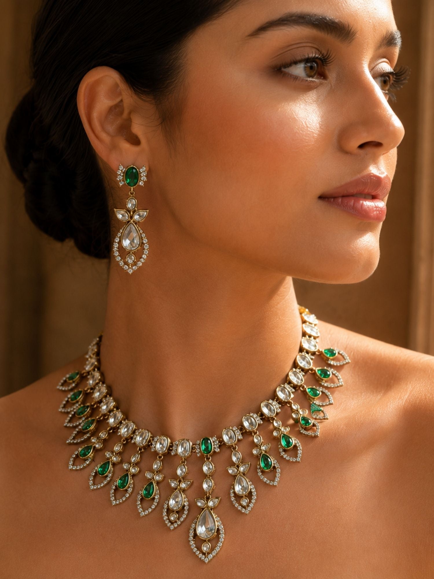 Green Kundan Necklace Set in Gold Plating – Bridal | Abdesigns