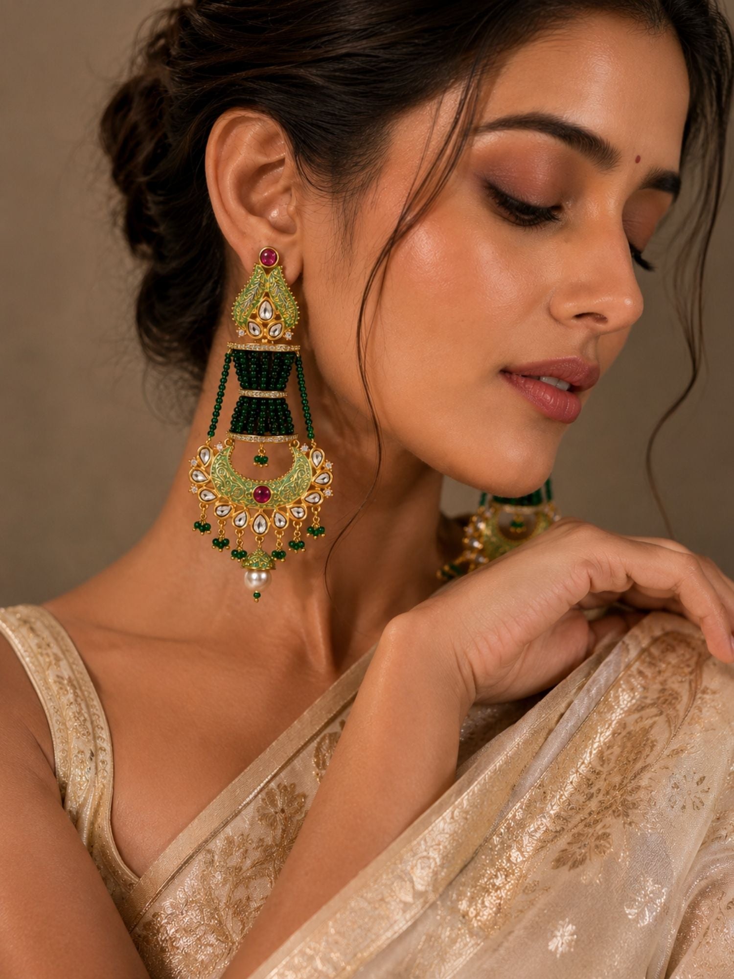 Green Kundan Chandbali Earrings – Wedding Wear | Abdesigns Jewellery