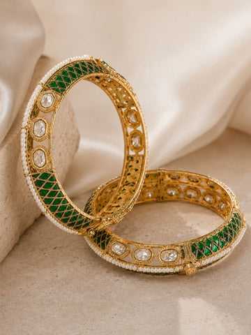Green Meenakari Kundan Gold Plated Bangles – 2.4 Inch