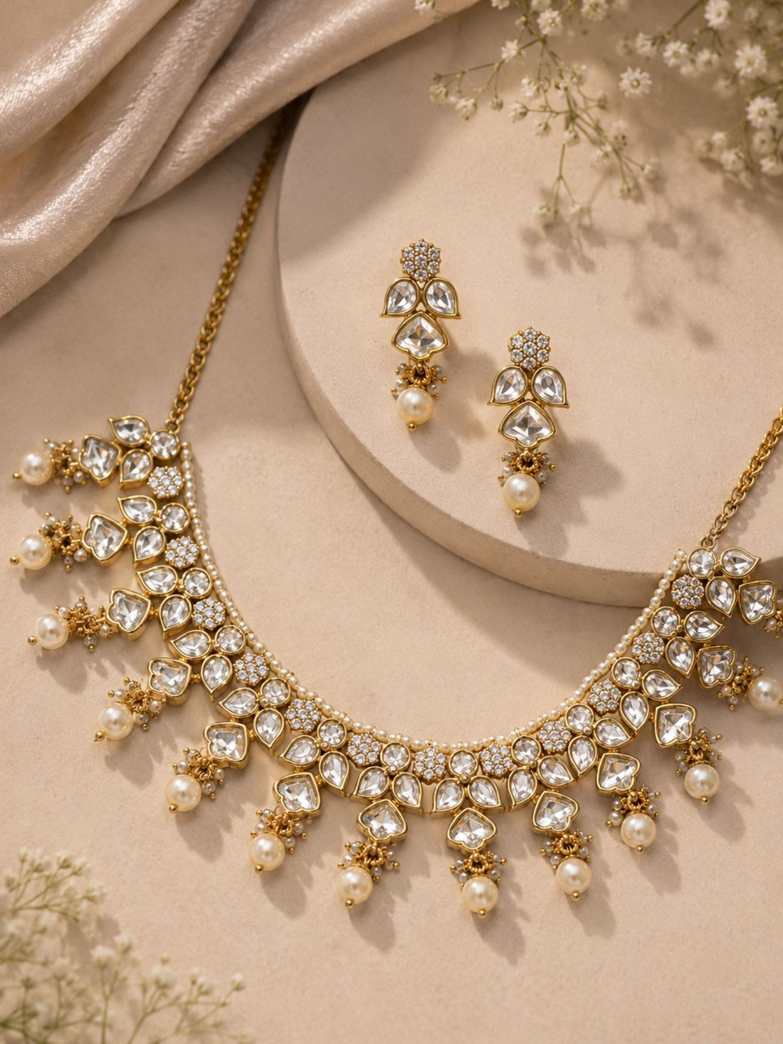 Kundan Pearl Drop Necklace Set | Abdesigns