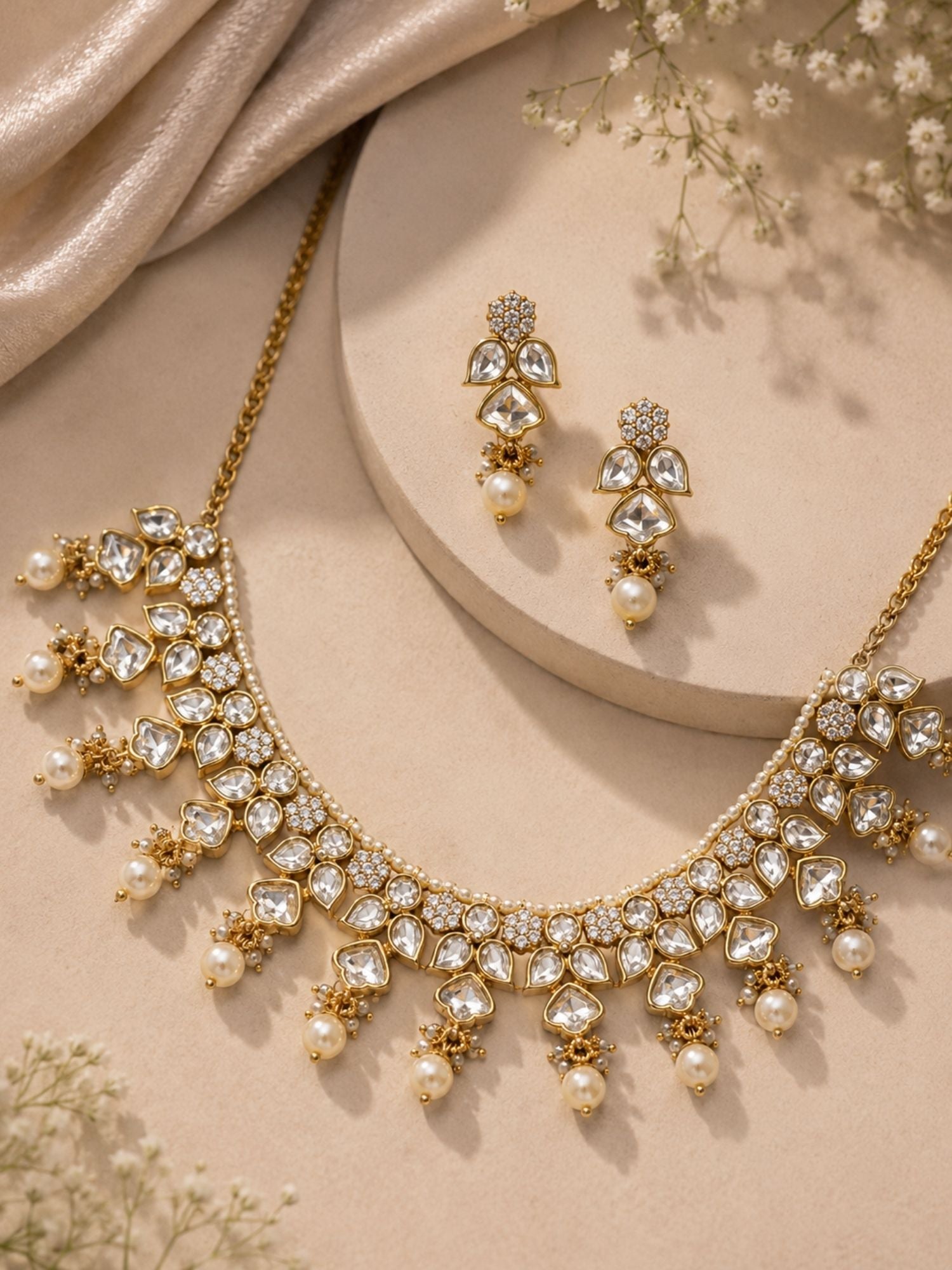 Kundan Pearl Drop Necklace Set | Abdesigns