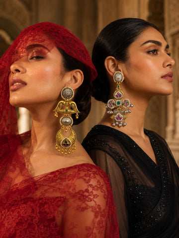 Dual Tone Pink Meenakari German Silver Jhumka Earrings Combo Set of 2 for Women
