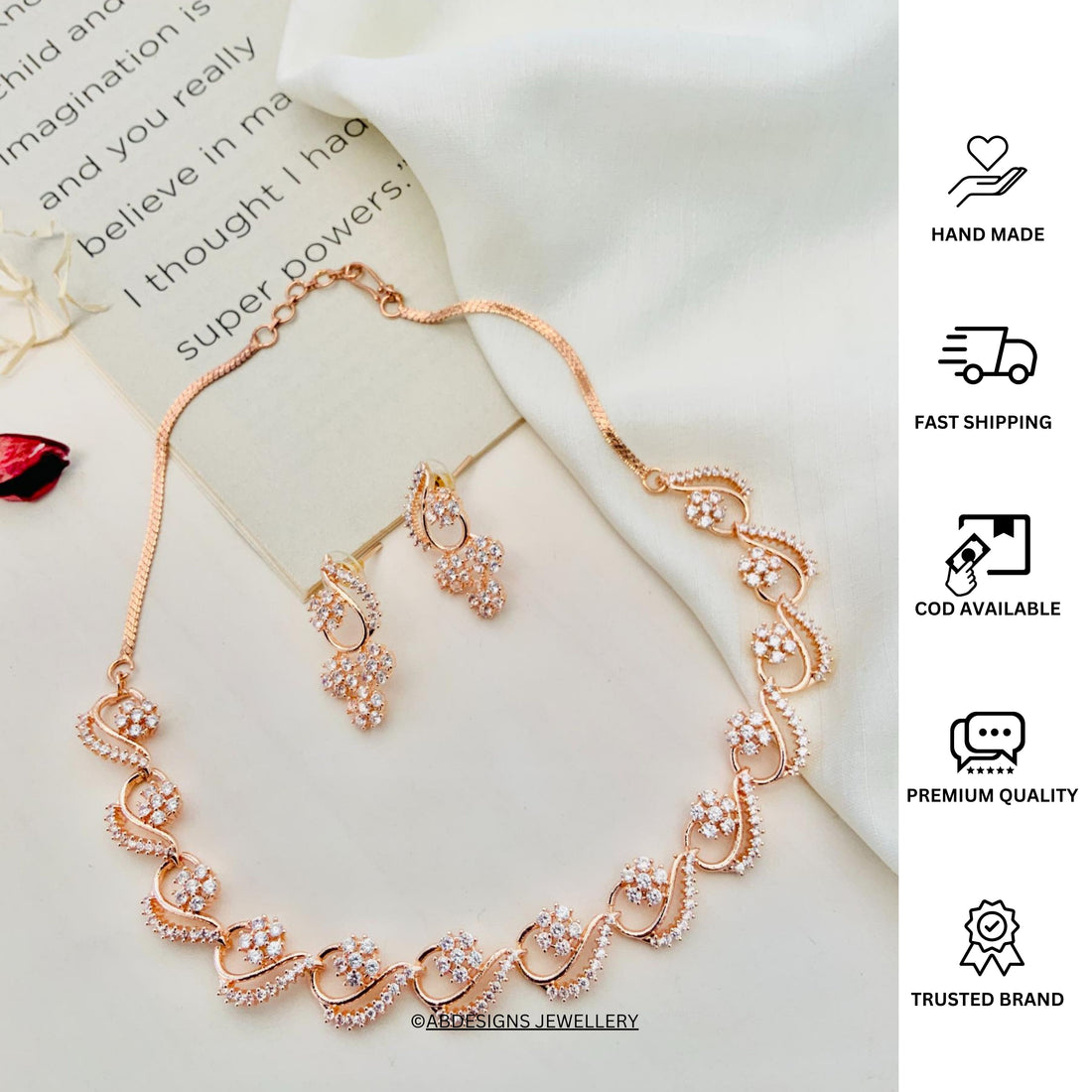 RoseGold Plated American Diamond Necklace Set