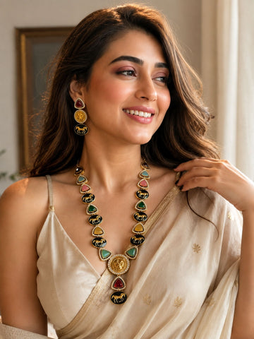 Gold Plated Multicolor Sabyasachi Inspired Lion Necklace Set | Abdesigns