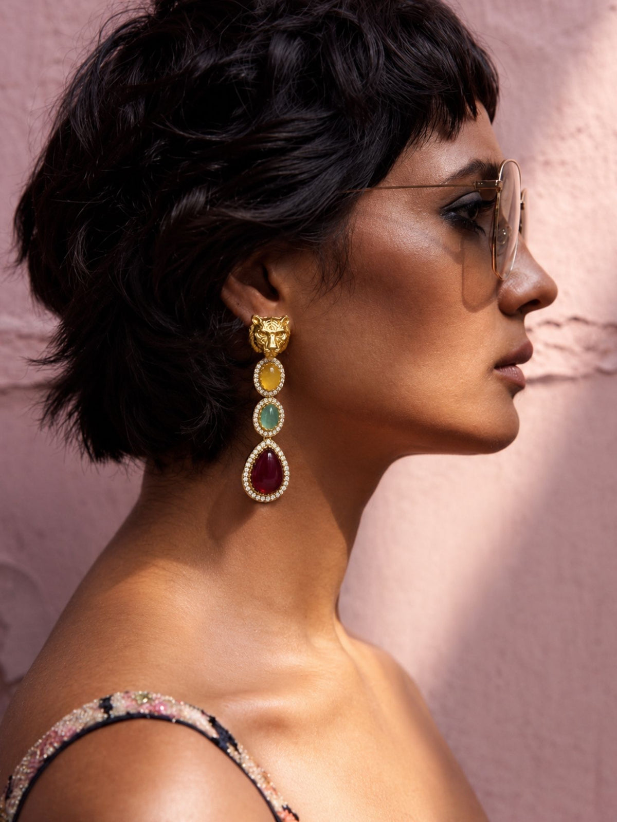 Multicolor Tiger Head Drop Earrings Gold Plated | Abdesigns Jewellery