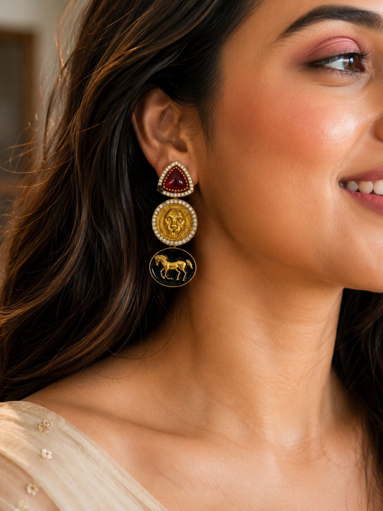 Gold Plated Multicolor Sabyasachi Inspired Lion Necklace Set | Abdesigns