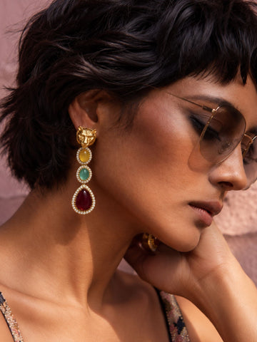 Multicolor Tiger Head Drop Earrings Gold Plated | Abdesigns Jewellery