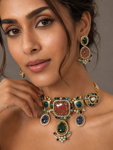 Royal Polki Multicolor Statement Gemstone Choker Set - necklace by Abdesigns Jewellery