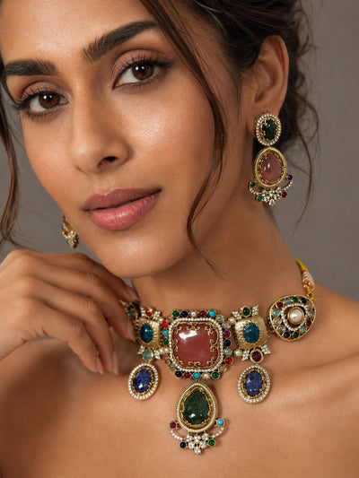 Royal Polki Multicolor Statement Gemstone Choker Set