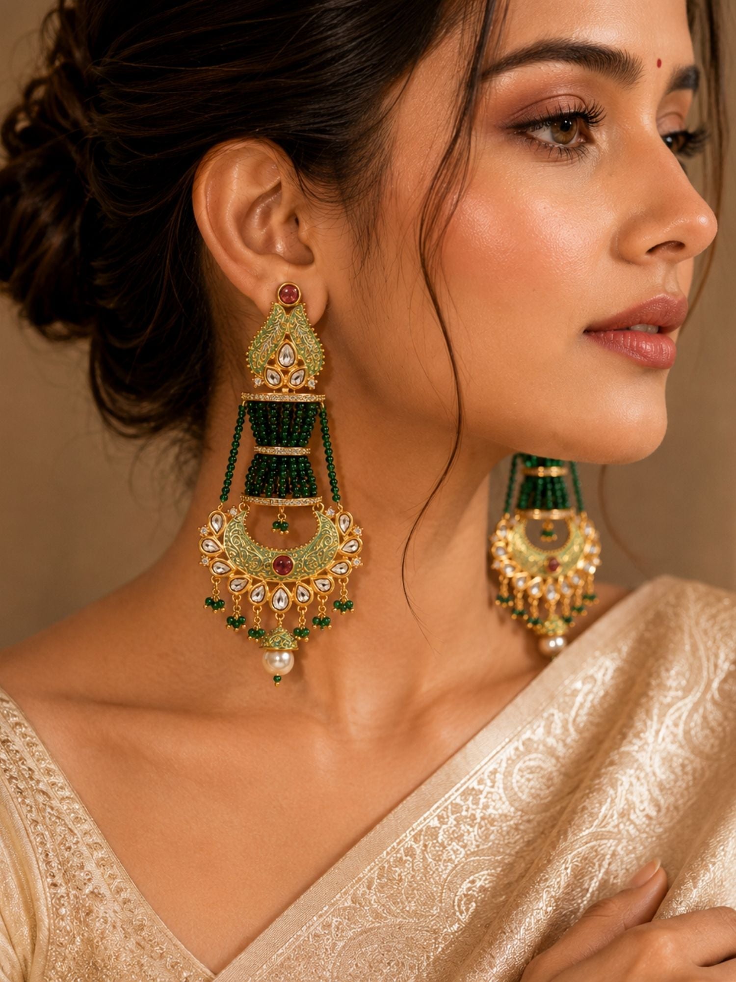 Green Kundan Chandbali Earrings – Wedding Wear | Abdesigns Jewellery