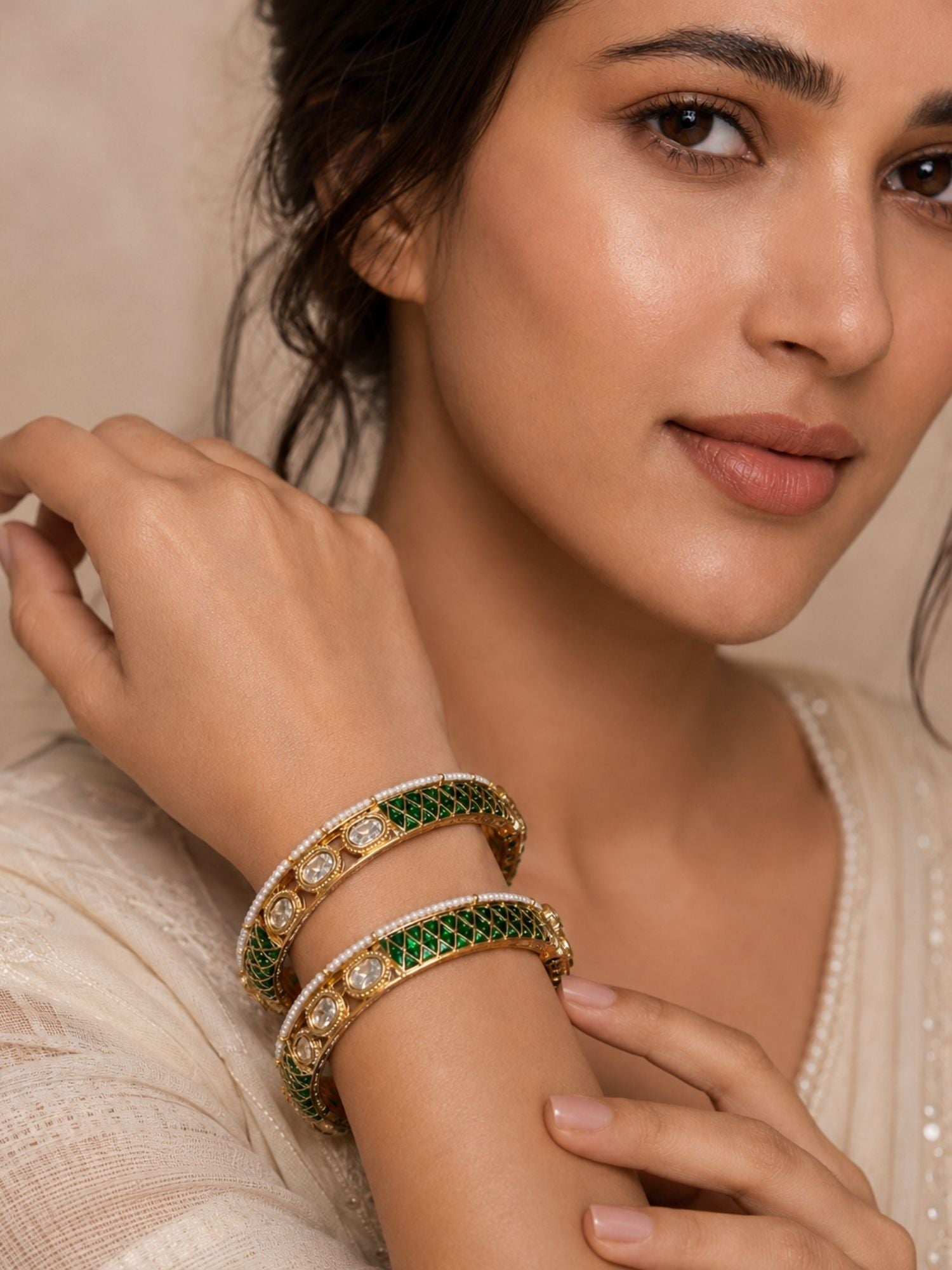 Green Meenakari Kundan Gold Plated Bangles – 2.4 Inch