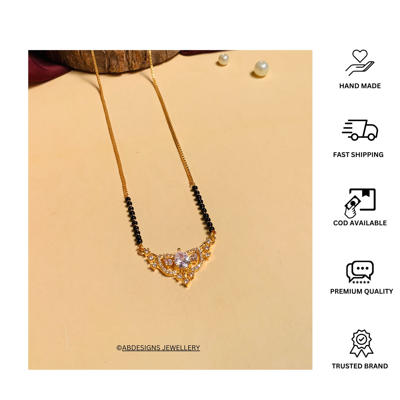 Contemporary Gold Plated American Diamond Mangalsutra - Abdesignsjewellery