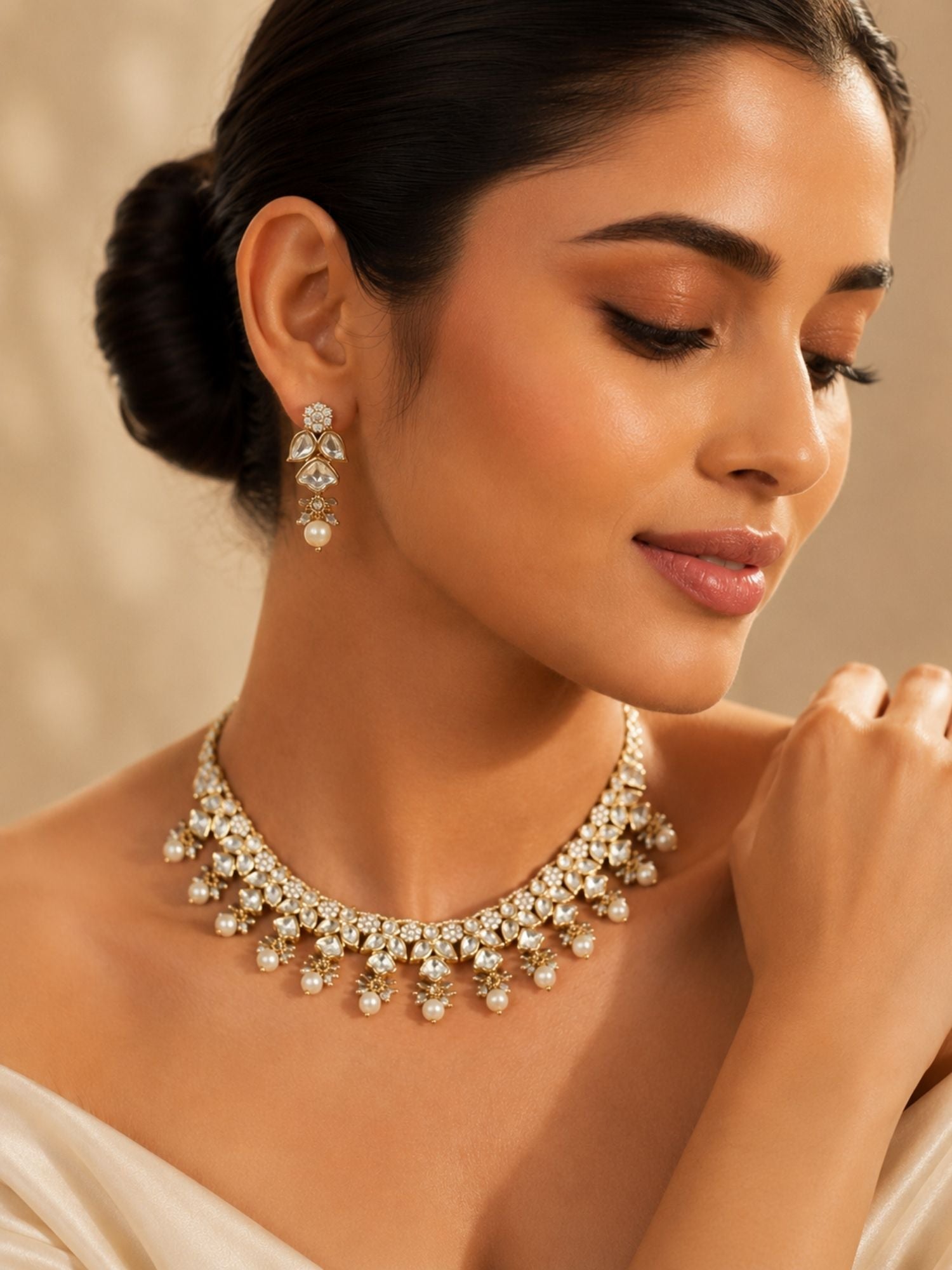 Kundan Pearl Drop Necklace Set | Abdesigns