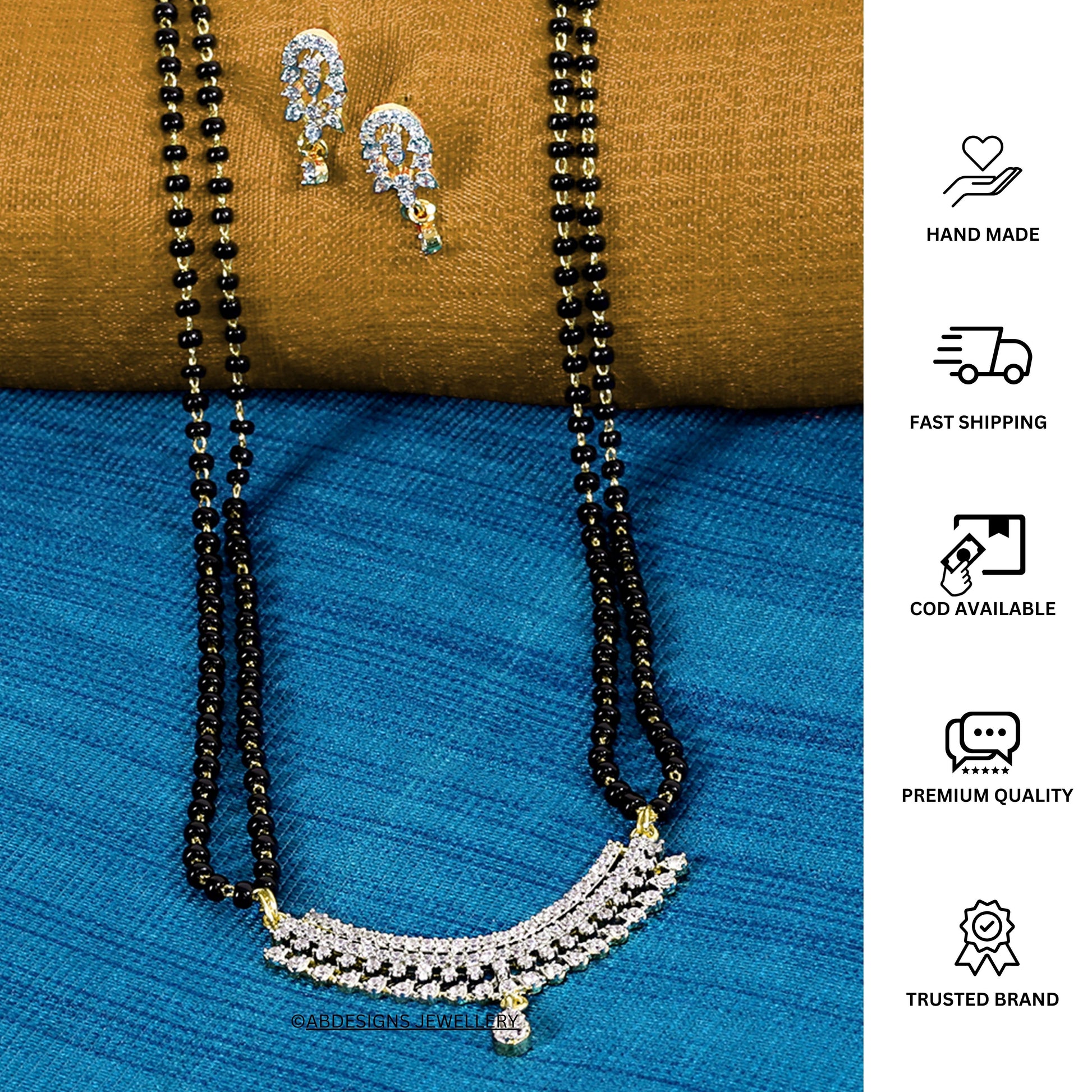 Alluring American Diamond BlackBeads Long Mangalsutra - Abdesignsjewellery