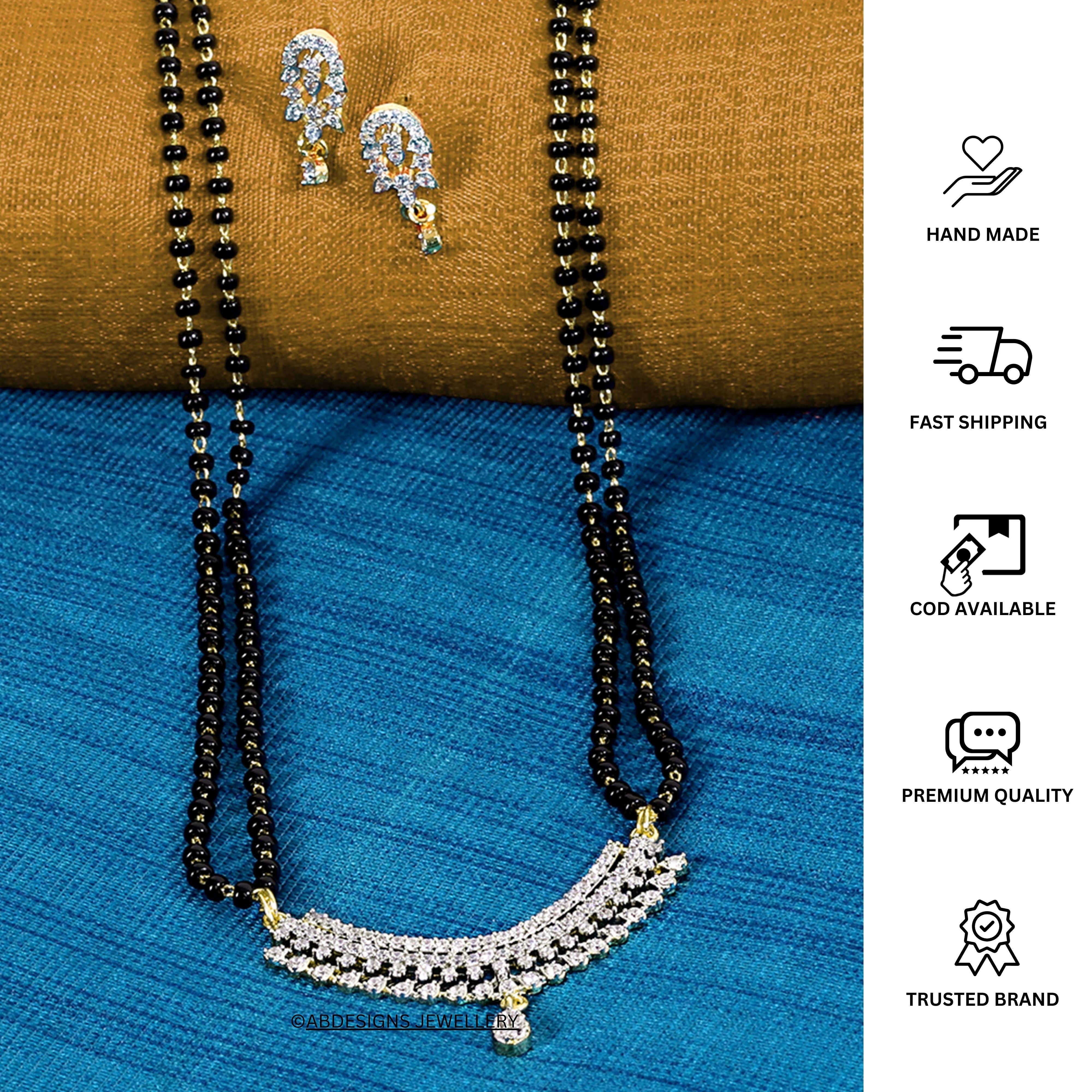 Alluring American Diamond BlackBeads Long Mangalsutra - Abdesignsjewellery