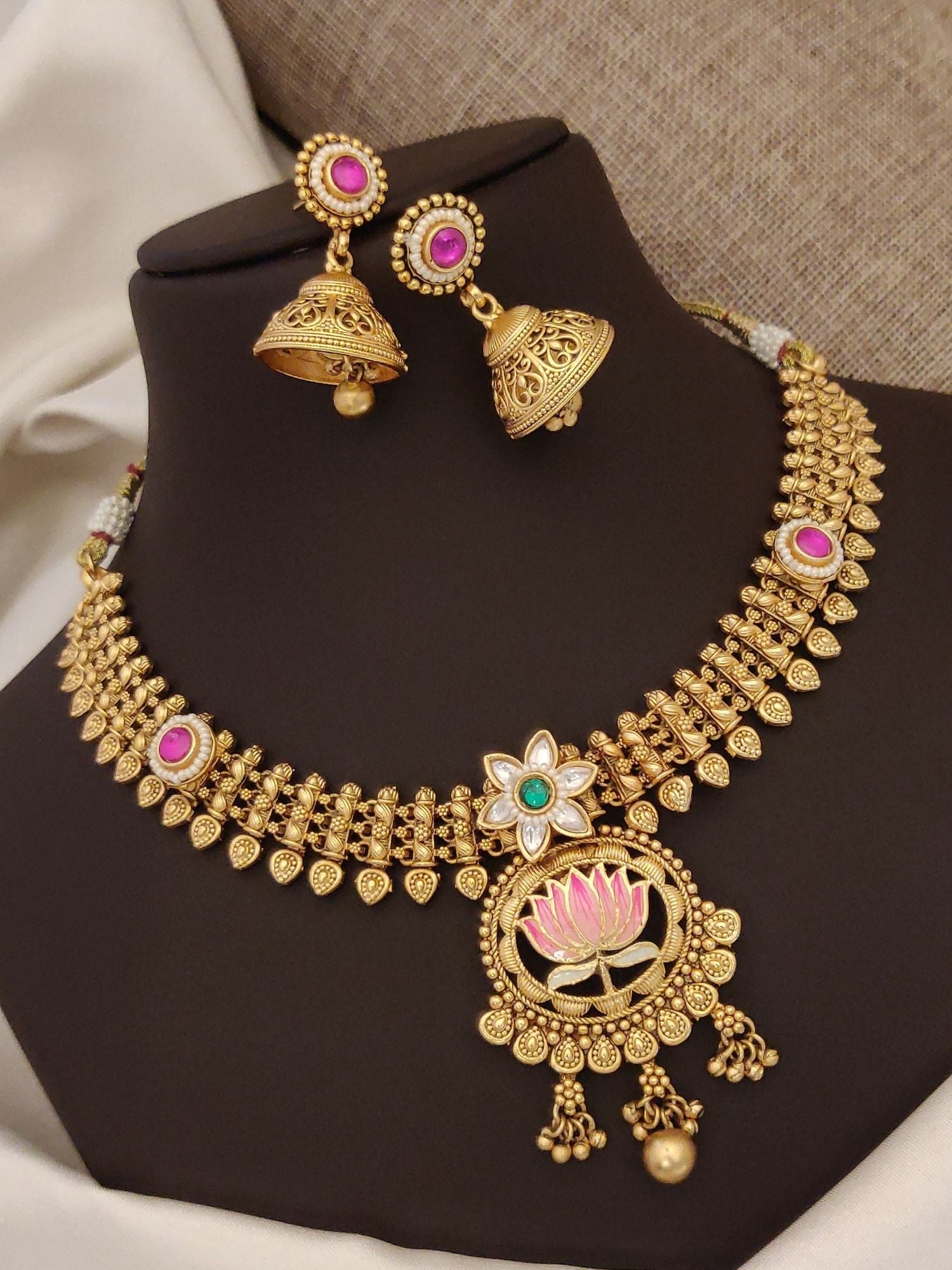 Gold Plated Lotus Necklace Set - necklace by Abdesigns Jewellery