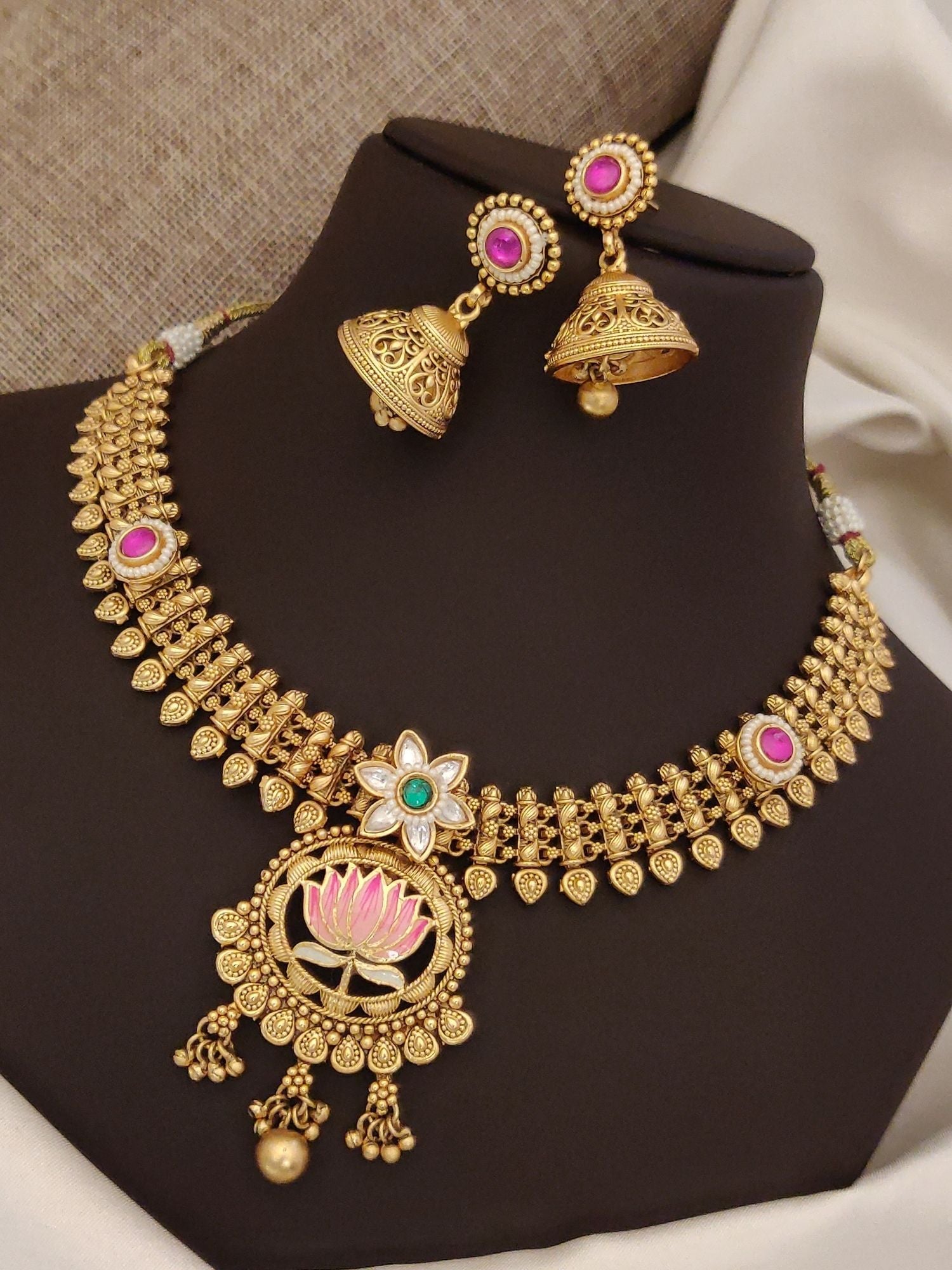 Gold Plated Lotus Necklace Set - necklace by Abdesigns Jewellery