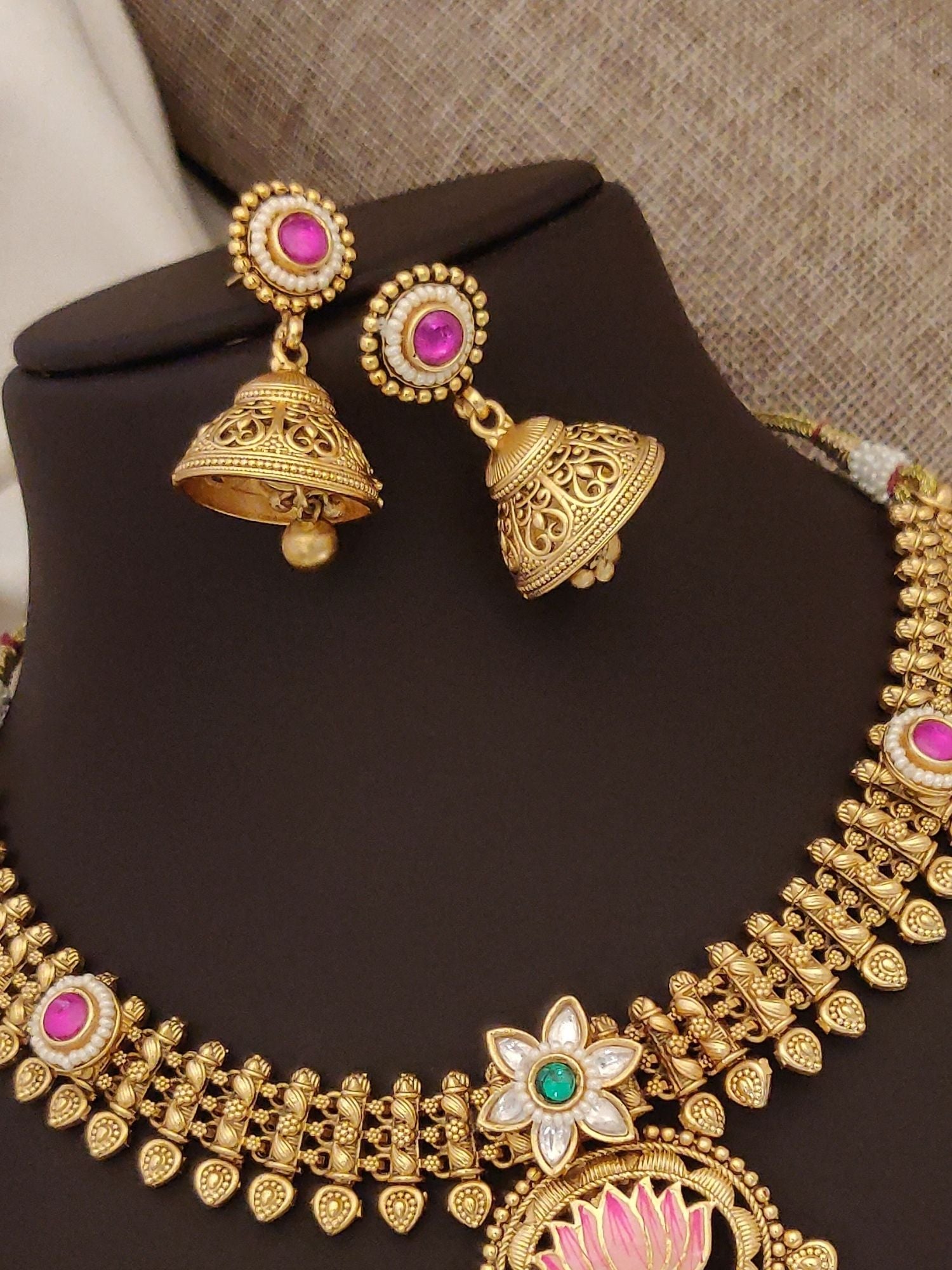 Gold Plated Lotus Necklace Set - necklace by Abdesigns Jewellery
