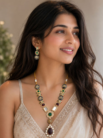 Victorian Sabyasachi Inspired Multicolor Kundan Taj Mahal Necklace Set | Abdesigns