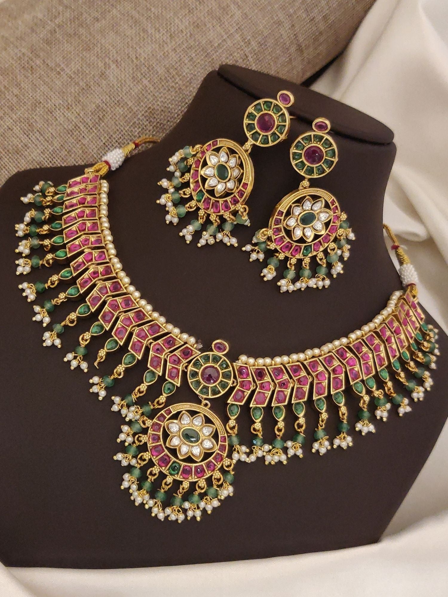 Abdesigns Gold Plated KempStone Necklace Set