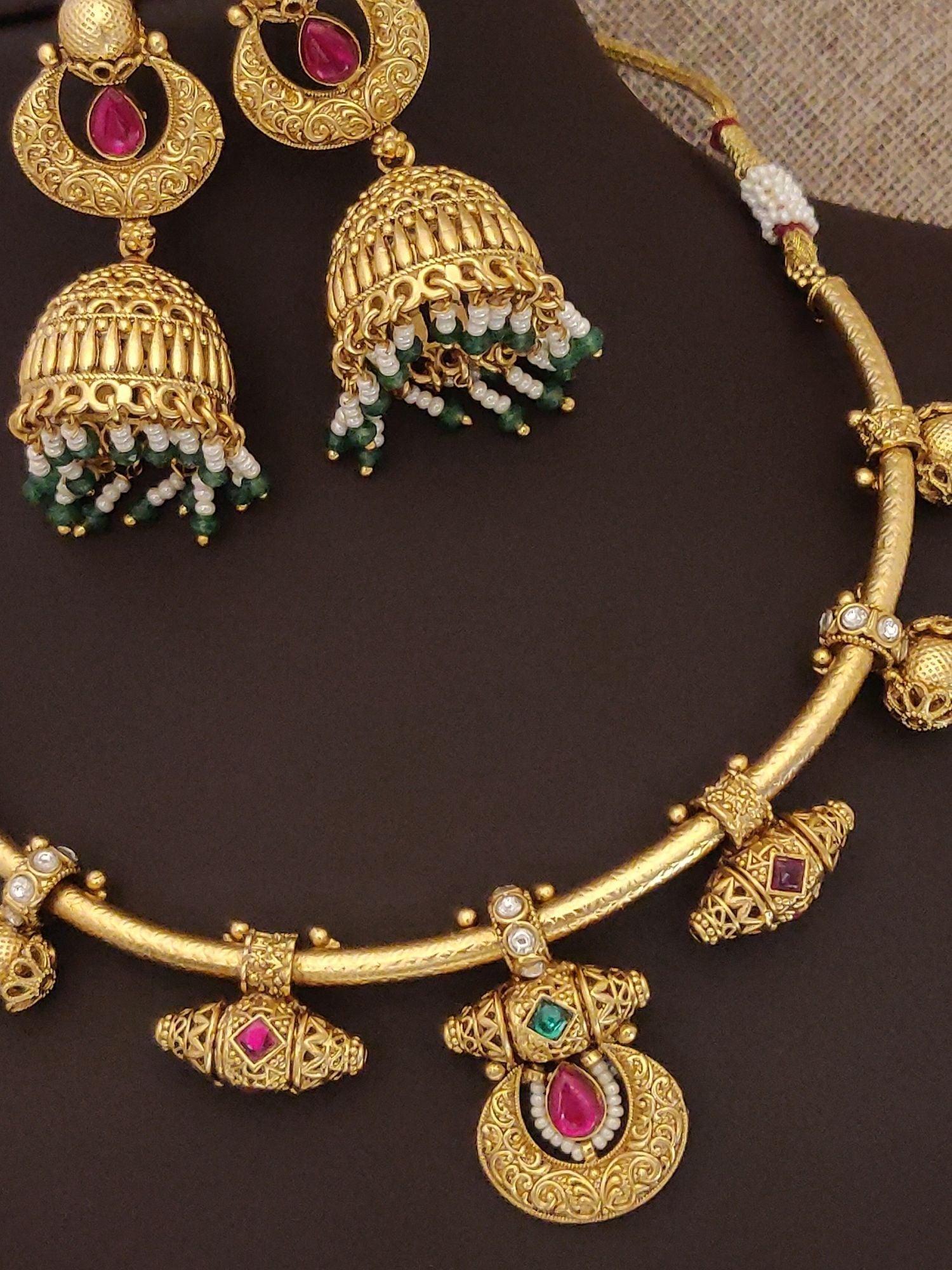 Abdesigns Gold Plated KempStone Hasli Necklace Set