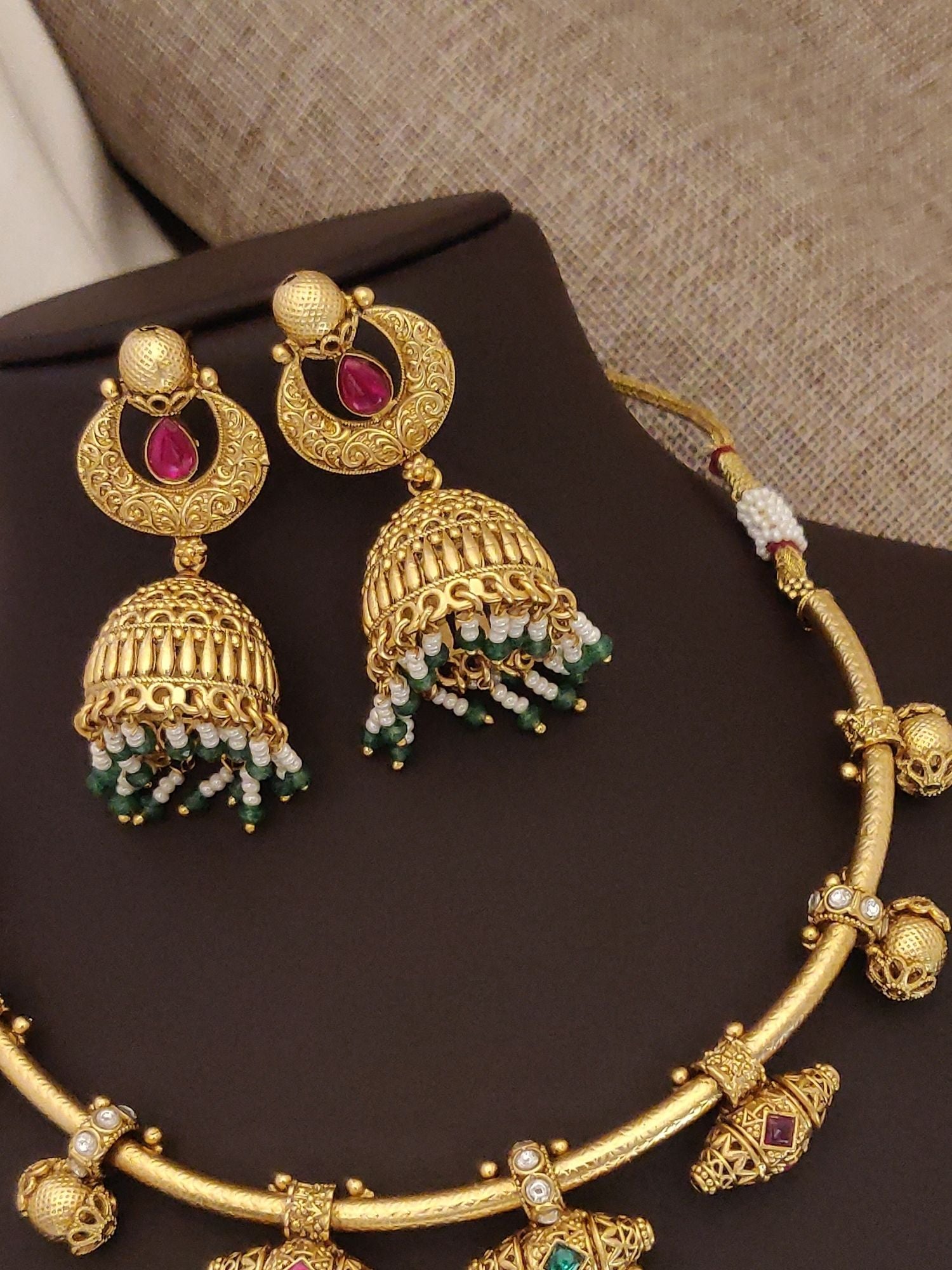 Abdesigns Gold Plated KempStone Hasli Necklace Set