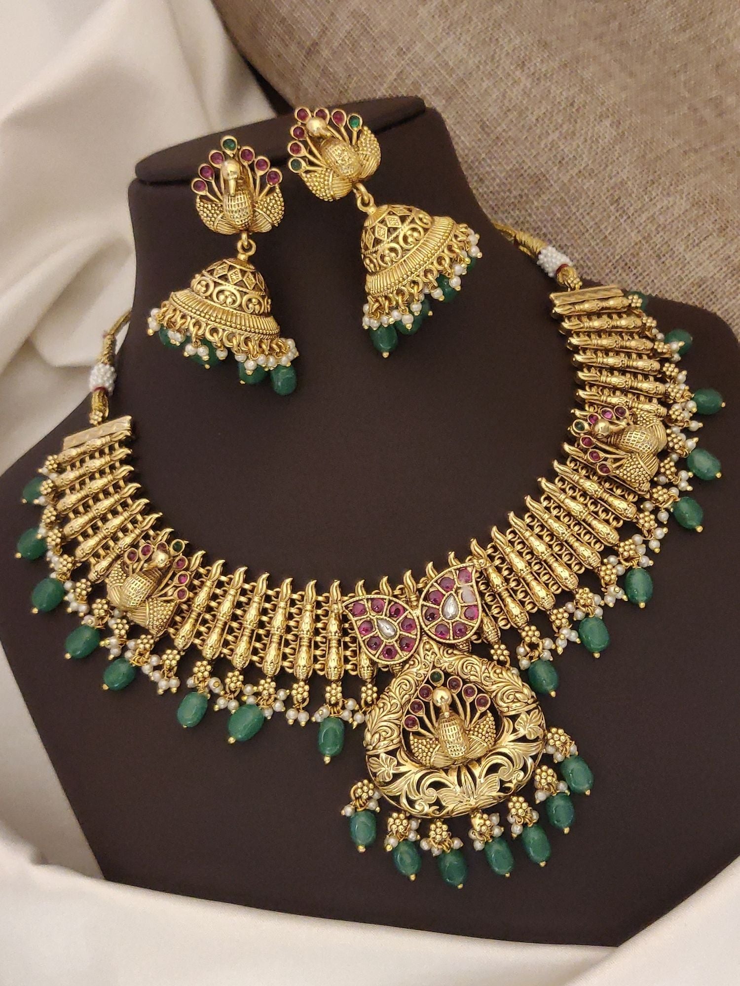 Abdesigns Gold Plated KempStone Stone Necklace Set