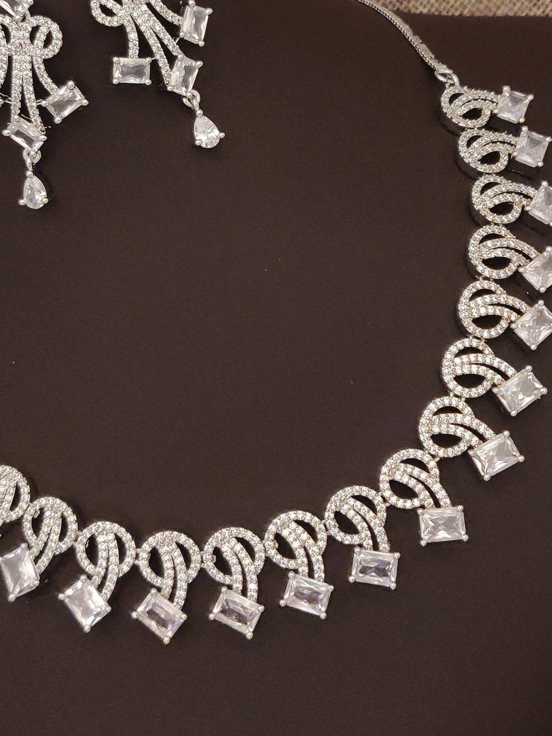 Abdesigns Silver Plated American Diamond Necklace Set