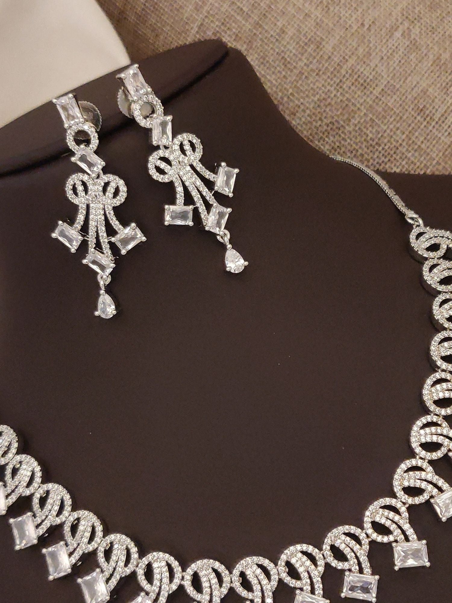 Abdesigns Silver Plated American Diamond Necklace Set