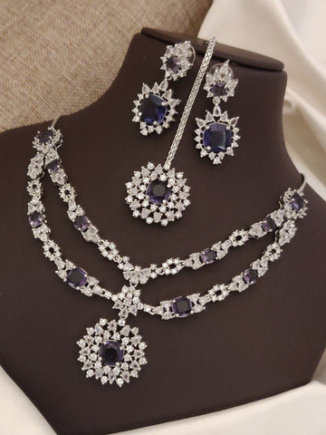 Abdesigns Silver Plated American Diamond Necklace Set