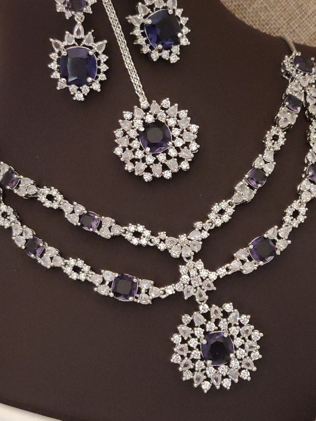 Abdesigns Silver Plated American Diamond Necklace Set