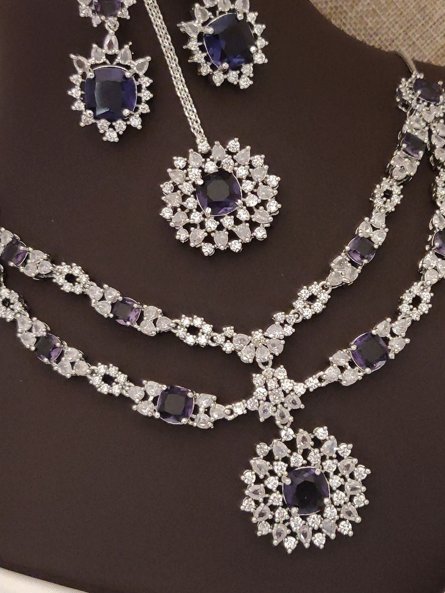 Abdesigns Silver Plated American Diamond Necklace Set