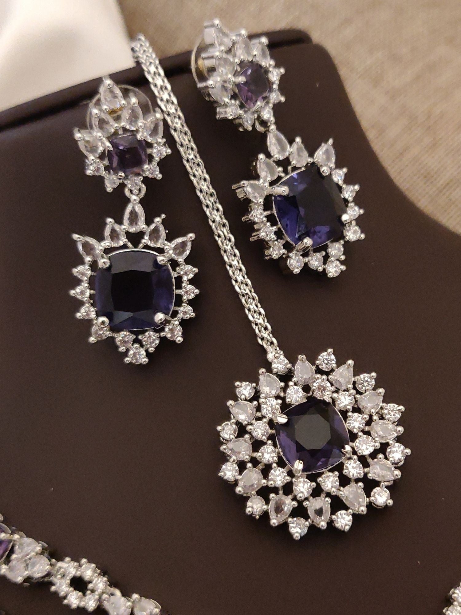 Abdesigns Silver Plated American Diamond Necklace Set