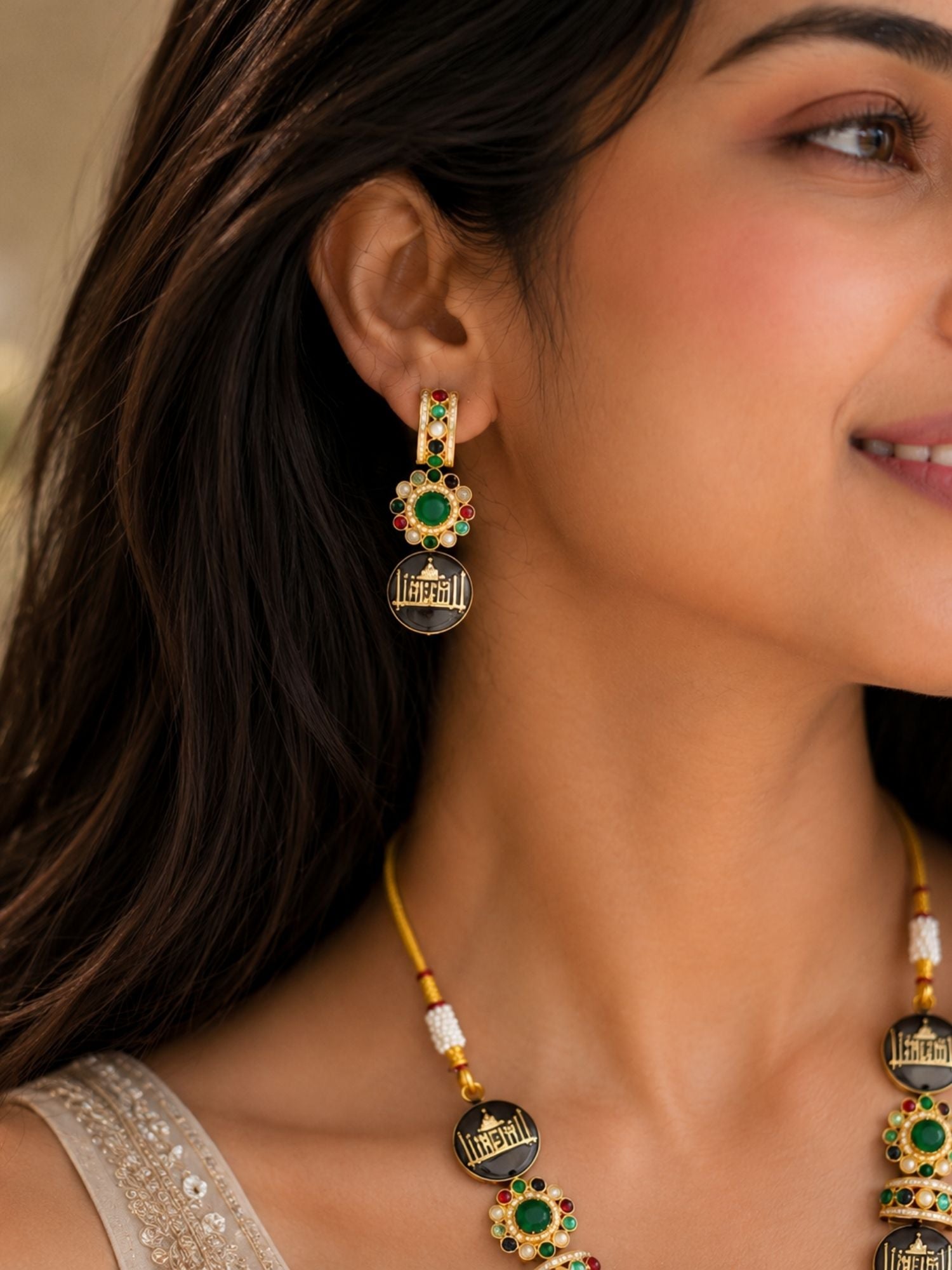 Victorian Sabyasachi Inspired Multicolor Kundan Taj Mahal Necklace Set | Abdesigns