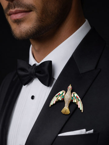 Luxury Crystal Bird Brooch Pin for Men & Women | Multicolor Enamel Gold Plated Statement Lapel Pin