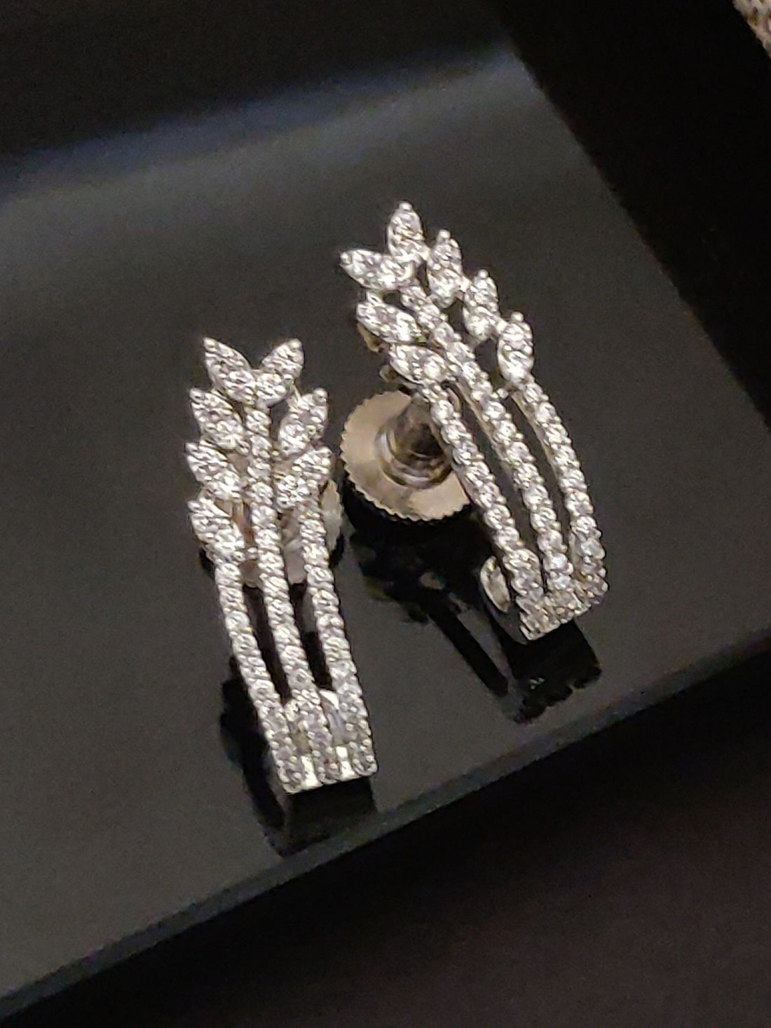 Abdesigns American Diamond Silver Plated Studs Earring