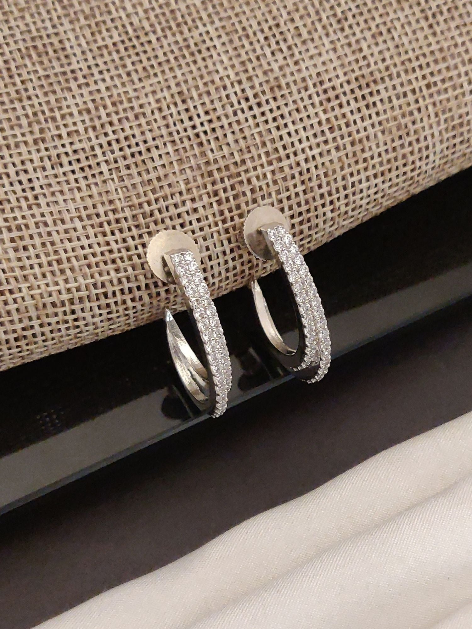 Abdesigns American Diamond Silver Plated Studs Earring